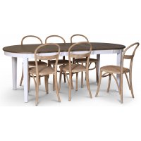 Skagen matgrupp; matbord 160/210x90 cm - Vit / brunoljad ek med 6 st Danderyd No.16 stolar Whitewash Skagen matgrupp; matbord 160/210x90 cm - Vit / brunoljad ek med 6 st Danderyd No.16 stolar Whitewash