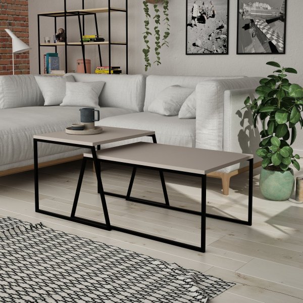 Pal soffbord 88 x 50 cm - Ljus mocka/svart