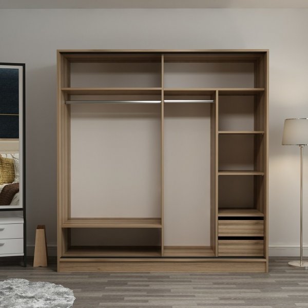 Kapusta kledingkast met spiegeldeuren, 220x52x210 cm - Bruin