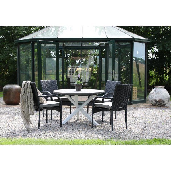 Scottsdale utematgrupp runt bord med 4 st stapelbara stolar - Gr�/svart/vit