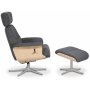 Marbck reclinerftlj med fotpall - Grtt tyg / Tr