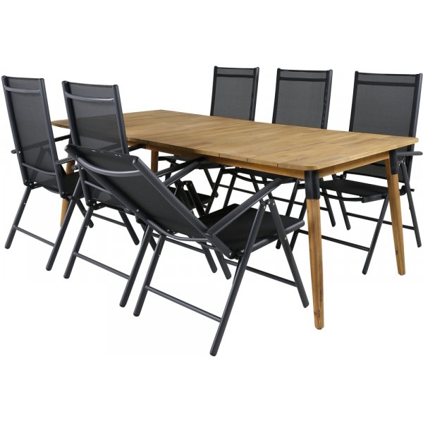 Groupe de repas extérieur Julian avec 6 chaises Break - Noir/Naturel Groupe de repas extérieur Julian avec 6 chaises Break - Noir/Naturel