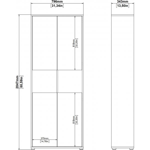 Sign bokhylla hög med 4 dörrar - Vit/hickory Sign bokhylla hög med 4 dörrar - Vit/hickory