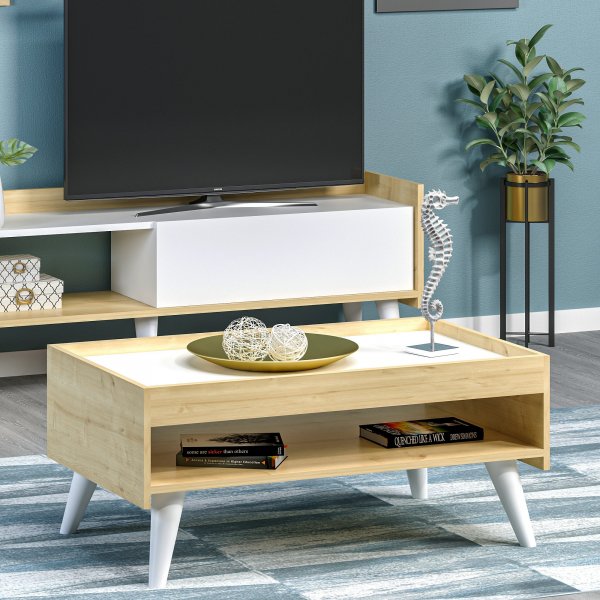 Ruby soffbord 83,6 x 48,6 cm - Vit/ek Ruby soffbord 83,6 x 48,6 cm - Vit/ek