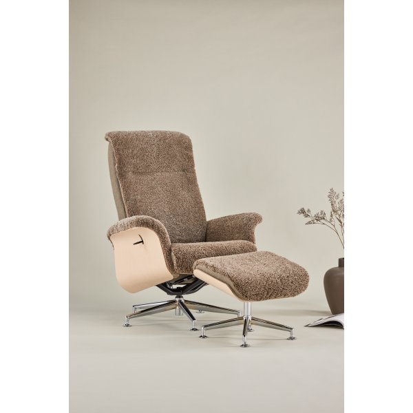 Frskinnsftlj med fotpall - Brun / ek - Ulla