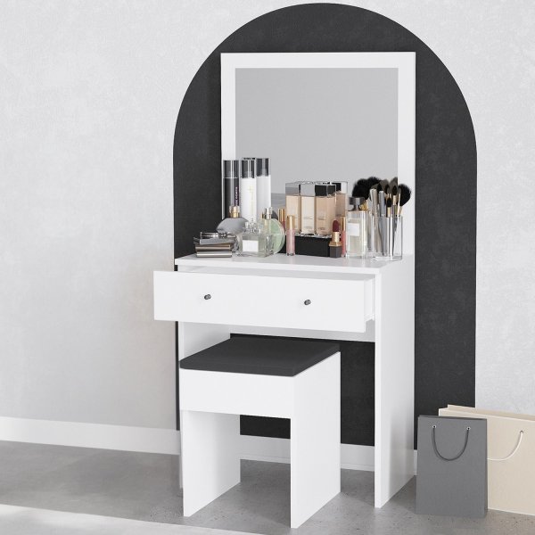 Felix sminkbord med sittpall 65 x 35 cm - Vit Felix sminkbord med sittpall 65 x 35 cm - Vit
