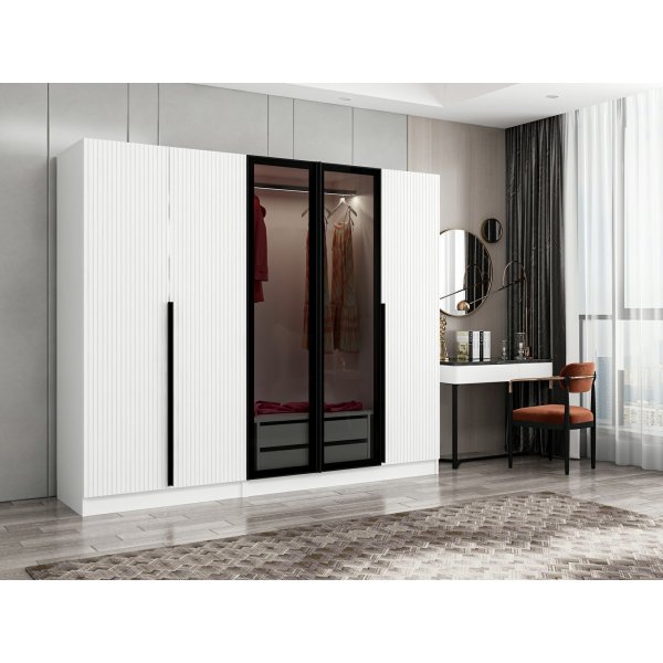 Armoire Cikani avec porte vitrée, 225x52x210 cm, variante A - Blanc Armoire Cikani avec porte vitrée, 225x52x210 cm, variante A - Blanc