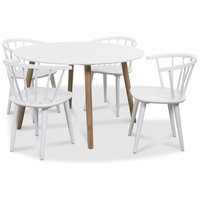 Rosvik matgrupp Runt bord vit/ek med 4 st vita Fredrik Pinnstolar med Karm Rosvik matgrupp Runt bord vit/ek med 4 st vita Fredrik Pinnstolar med Karm