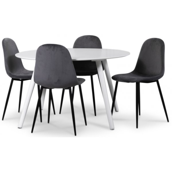 Rosvik matgrupp, matbord med 4 st Carisma sammetsstolar - Vit/Gr + 3.00 x Mbeltassar