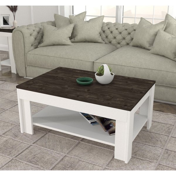 Done soffbord 90 x 60 cm - Vit/mörkbrun Done soffbord 90 x 60 cm - Vit/mörkbrun