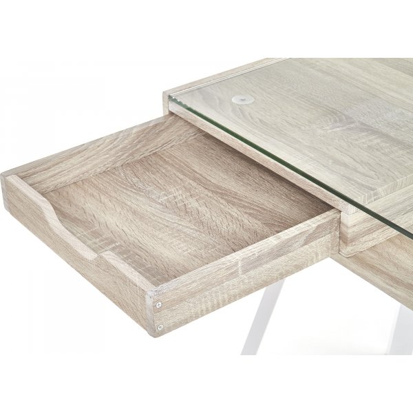 Raegan skrivbord 120x60 cm - Vit/ek/Glas Raegan skrivbord 120x60 cm - Vit/ek/Glas