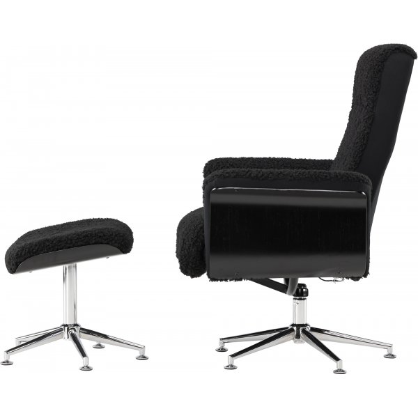 Reclinerfåtölj med fotpall Svart / Krom - Hagön + Textilrengöring för möbler Reclinerfåtölj med fotpall Svart / Krom - Hagön + Textilrengöring för möbler