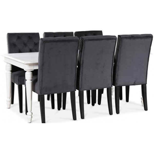 Paris matgrupp 180 cm bord vit + 6 st Ventos matstolar grtt sammet