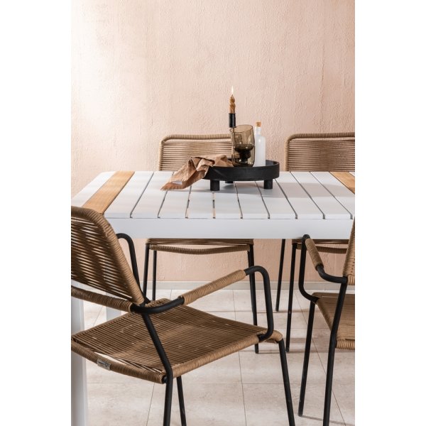 Togo utematgrupp med 6 st Lindos karmstolar - Beige/Svart/Teak Togo utematgrupp med 6 st Lindos karmstolar - Beige/Svart/Teak