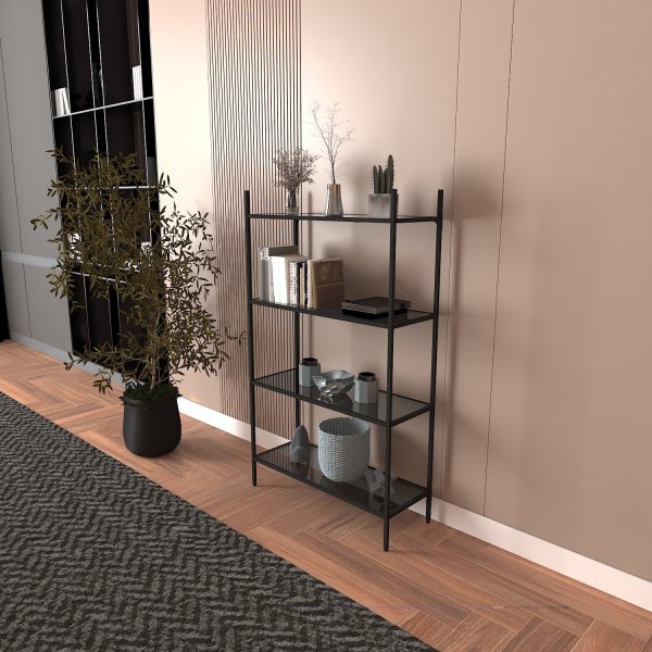 Marta bokhylla - Svart/rkglas