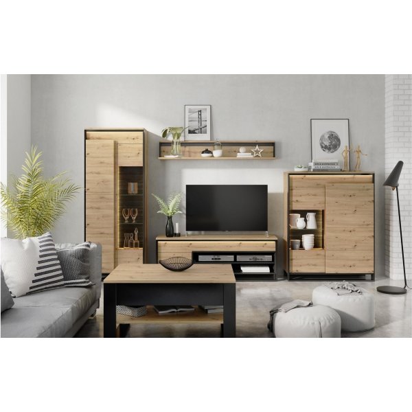 Quant vitrinekast - Ambachtelijk eiken/zwart Quant vitrinekast - Ambachtelijk eiken/zwart