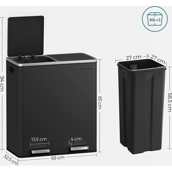 Daloa soptunna 60 l - Svart