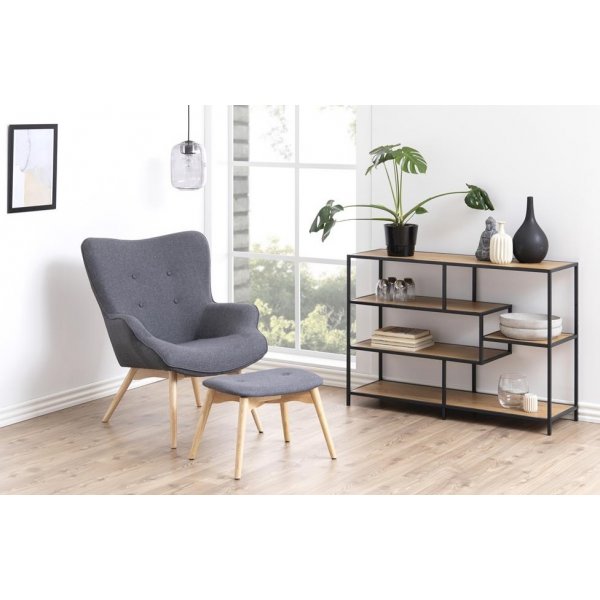 Lincoln bokhylla A - Ek/svart - 5 hyllor