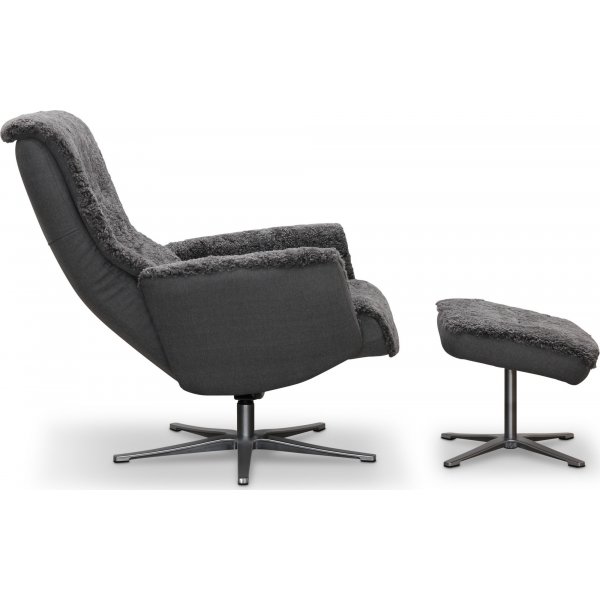 Paris f�t�lj med pall - Gr� f�rskinn