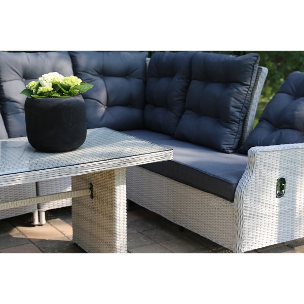 Canap d\\\'angle rglable Wembley avec table - Rotin synthtique clair + Nettoyage textile pour meubles