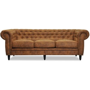 Ashford 3-sits chesterfield - Cognac ecolder + Flckborttagare fr mbler