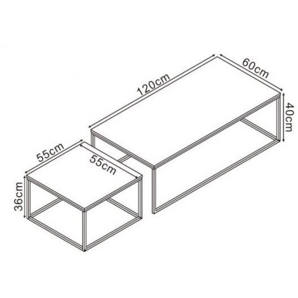 Table basse Palin 55x60 | 120x55 cm - Chne/noir