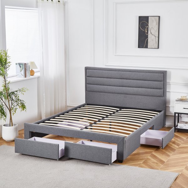 Elm hol grijs bedframe met opbergruimte 180 x 200 cm + Meubelpoten Elm hol grijs bedframe met opbergruimte 180 x 200 cm + Meubelpoten