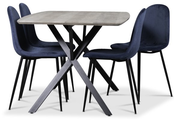 Smokey matgrupp, matbord med 4 st Carisma sammetsstolar - Blå Smokey matgrupp, matbord med 4 st Carisma sammetsstolar - Blå
