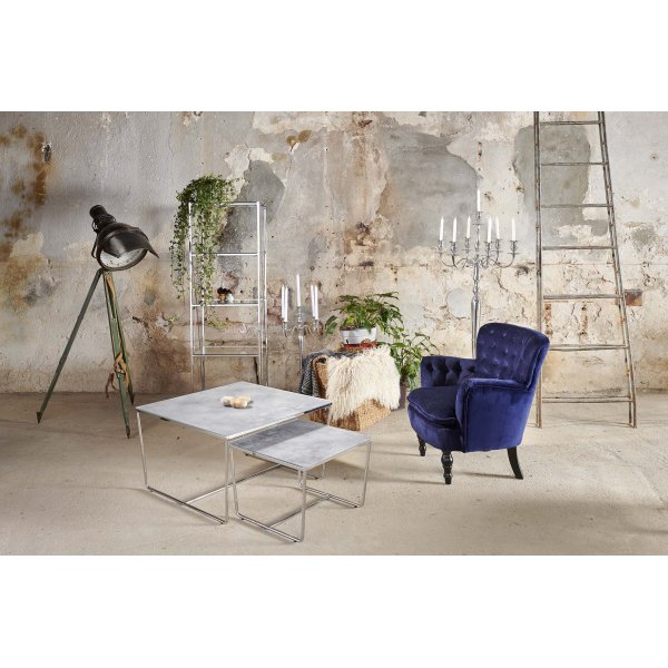 Stella Satsbord 75 x 75 cm - Vitt marmorerat glas / Kromat underrede Stella Satsbord 75 x 75 cm - Vitt marmorerat glas / Kromat underrede