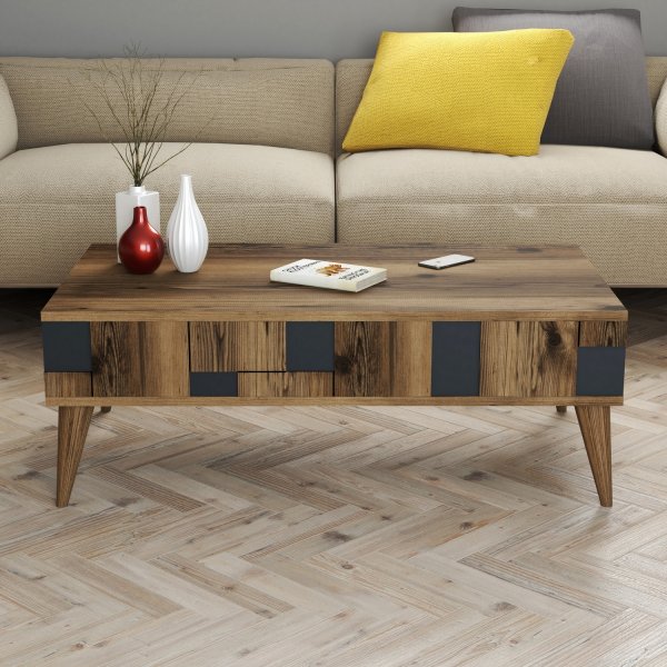 Table basse Madrid 105 x 60 cm - Noyer/anthracite