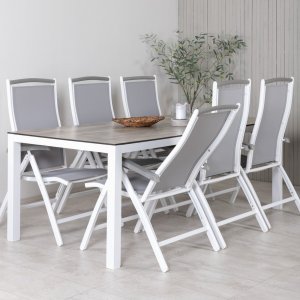 Groupe de repas extrieur Lama avec 6 chaises Albany - Blanc/Gris