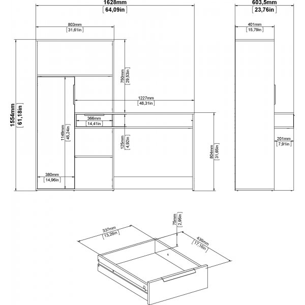 Function Plus skrivbord 162,8 x 60,4 x 155,4 cm - Ek/vit Function Plus skrivbord 162,8 x 60,4 x 155,4 cm - Ek/vit