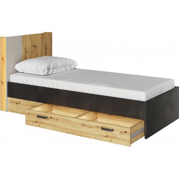 Qubic bedframe 120 x 200 cm - Ambachtelijk eiken/grijs/zwart Qubic bedframe 120 x 200 cm - Ambachtelijk eiken/grijs/zwart