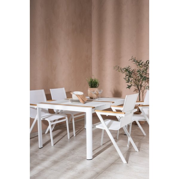 Groupe de repas d\\\'extérieur Togo avec 4 chaises Mexico - Teck/Blanc Groupe de repas d\\\'extérieur Togo avec 4 chaises Mexico - Teck/Blanc