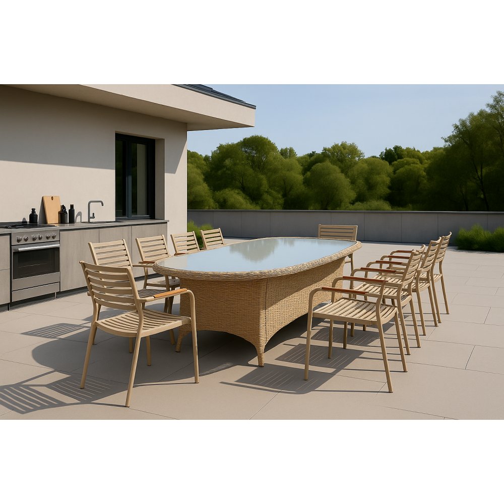 Matgrupp med 8 stolar och matbord 230 x 100 cm beige/natur - Menton/Pino - Utematgrupper, Utemöbelgrupper, Utemöbler