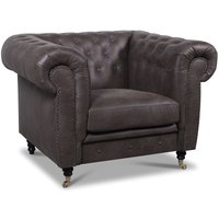 Chesterfield Cambridge Deluxe fåtölj - Mörk gråbrun vintage läderlook Chesterfield Cambridge Deluxe fåtölj - Mörk gråbrun vintage läderlook