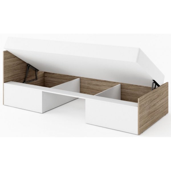 Kimberlee s�ng med f�rvaring 90x200 cm - Vit/barcelona valn�t