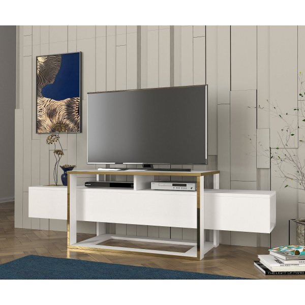Bianco TV-bänk - Vit/guld Bianco TV-bänk - Vit/guld