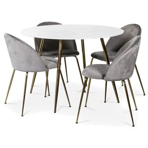 Art matgrupp: Runt bord marmor/Mssing + 4 st Art stolar gr sammet / mssing