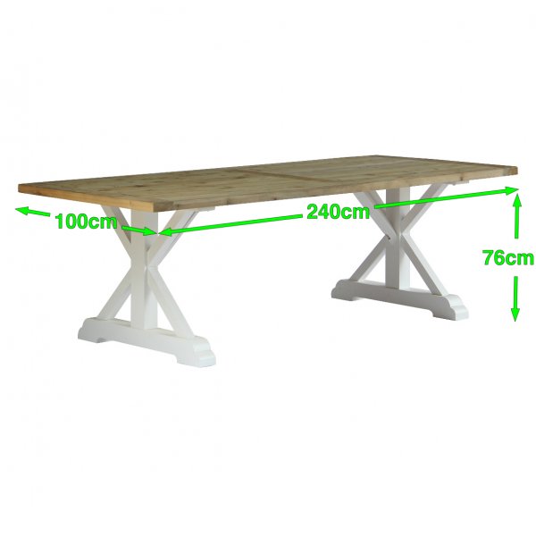 Rufus matbord med kryssben i �tervunnen furu 240x100 cm