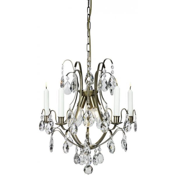 Kronovall taklampa - Antik mssing/kristall