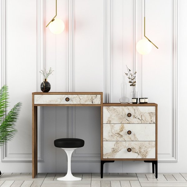 Lisbon kaptafel 124 x 40 cm - Walnoot/wit marmer Lisbon kaptafel 124 x 40 cm - Walnoot/wit marmer