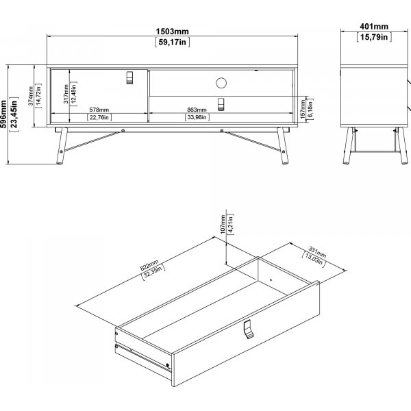Banc multimédia Ry - Noir/noyer Banc multimédia Ry - Noir/noyer