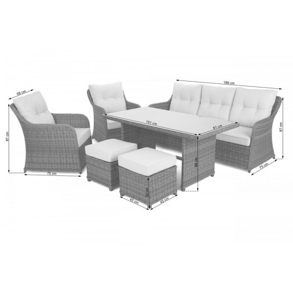 Soffgrupp Bergamo med fåtöljer, pallar & bord - Beige/beige melerad Soffgrupp Bergamo med fåtöljer, pallar & bord - Beige/beige melerad