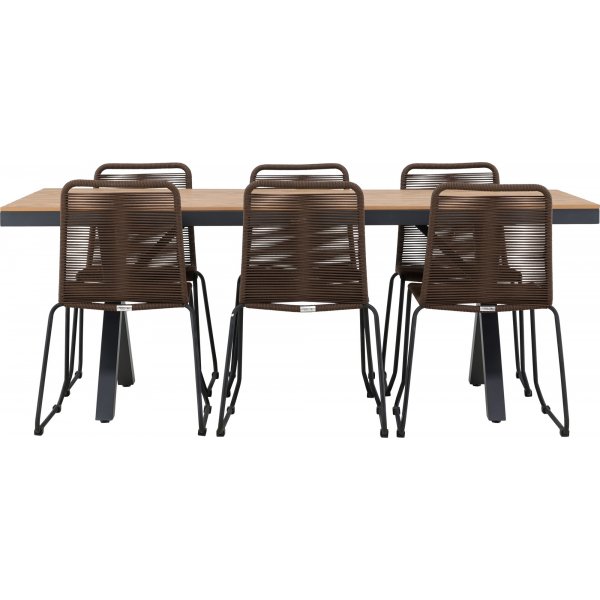 Garcia rektangulr matgrupp med 6 st Lindos stolar - Brun/svart + 4.00 x Mbeltassar