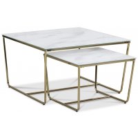 Arlöv Satsbord 75 x 75 cm - Vitt marmorerat glas / Mässingsfärgat underrede Arlöv Satsbord 75 x 75 cm - Vitt marmorerat glas / Mässingsfärgat underrede