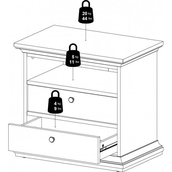 Paris nachtkastje met 2 lades en 1 open vak - Grijs