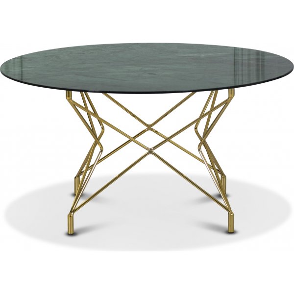 Soffbord Star 90 cm - Grnt marmorerat glas / mssingsfrgat underrede