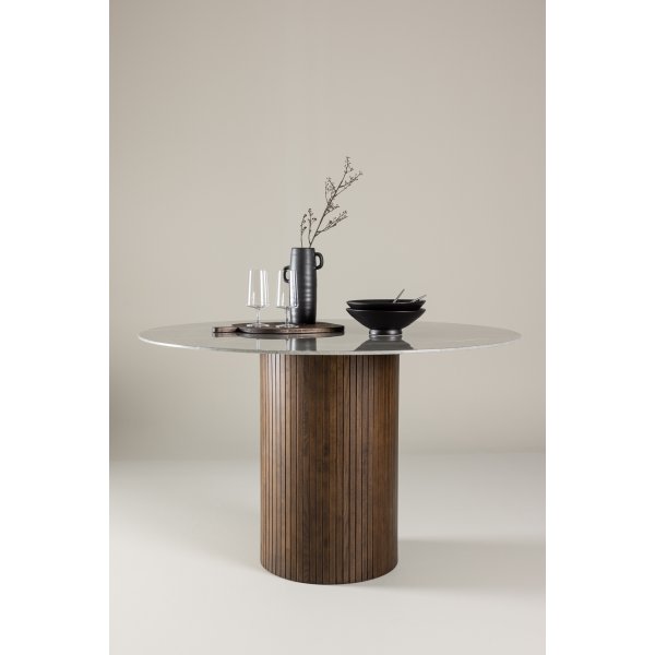 Table d'appoint Härön Ø52 cm - Gris/noyer Table d'appoint Härön Ø52 cm - Gris/noyer