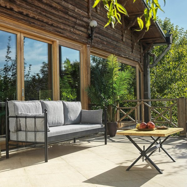 Canapé d'extérieur 3 places Lalas - Noir/fumé + Nettoyage textile pour meubles Canapé d'extérieur 3 places Lalas - Noir/fumé + Nettoyage textile pour meubles